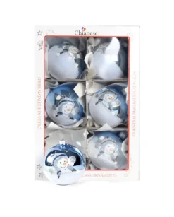 1Pz Pallina In Vetro Decorata A Mano Azzurro Lucido 80Mm