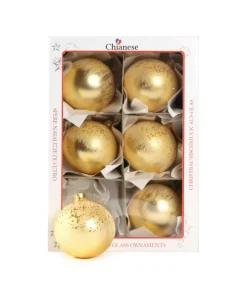 1Pz Pallina In Vetro Decorata A Mano Oro Opaco 80Mm