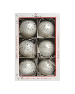 1Pz Pallina In Vetro Decorata A Mano Bianco Opaco 80Mm