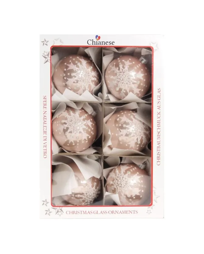 1Pz Pallina In Vetro Decorata A Mano Rosa Lucido 80Mm