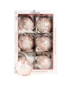 1Pz Pallina In Vetro Decorata A Mano Rosa Lucido 80Mm