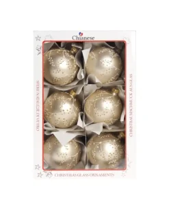 1Pz Pallina In Vetro Decorata A Mano Champagne Opaco 80Mm