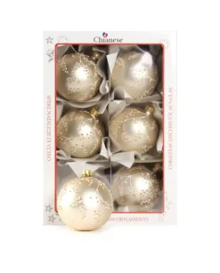 1Pz Pallina In Vetro Decorata A Mano Champagne Opaco 80Mm