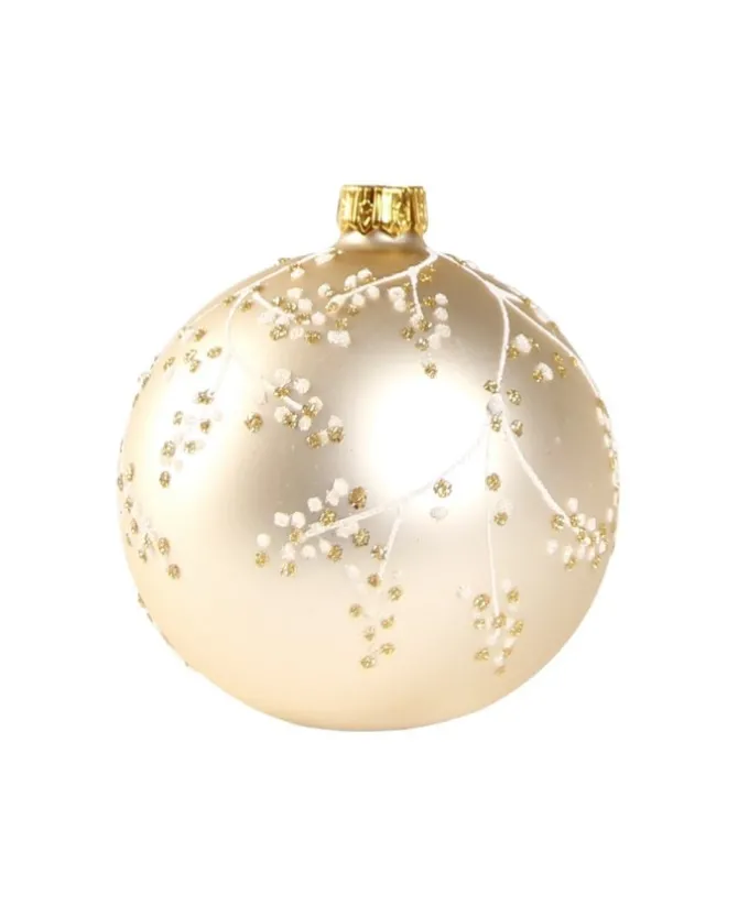 1Pz Pallina In Vetro Decorata A Mano Champagne Opaco 80Mm