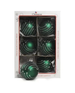 1Pz Pallina In Vetro Decorata A Mano Verde Opaco 80Mm