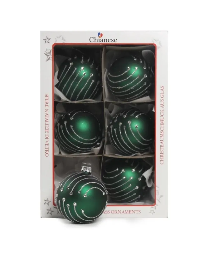 1Pz Pallina In Vetro Decorata A Mano Verde Opaco 80Mm