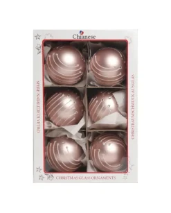 1Pz Pallina In Vetro Decorata A Mano Rosa Opaco 80Mm