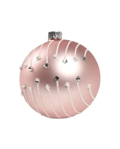 1Pz Pallina In Vetro Decorata A Mano Rosa Opaco 80Mm