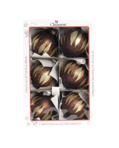 1Pz Pallina In Vetro Decorata A Mano Marrone Opaco 80Mm