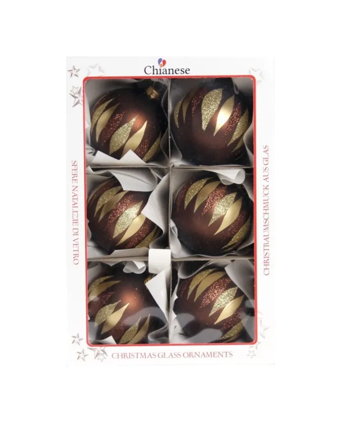 1Pz Pallina In Vetro Decorata A Mano Marrone Opaco 80Mm