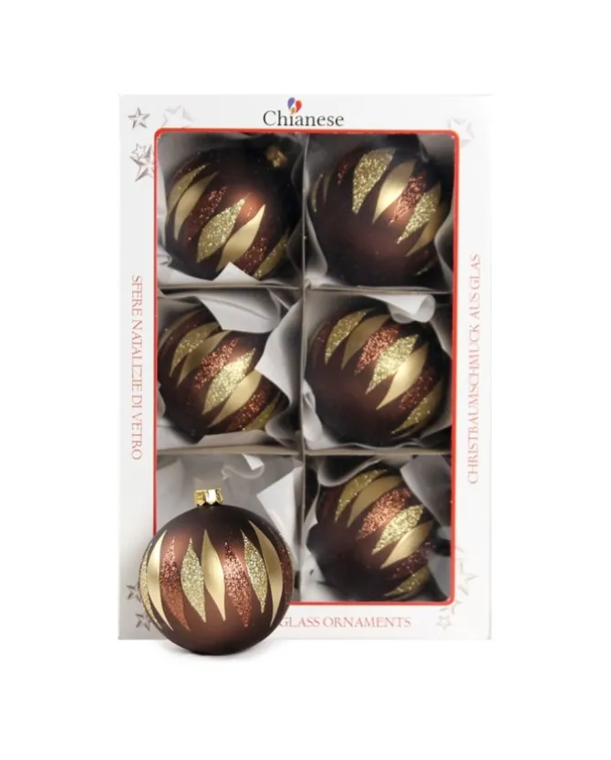 1Pz Pallina In Vetro Decorata A Mano Marrone Opaco 80Mm