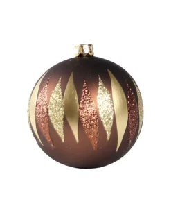 1Pz Pallina In Vetro Decorata A Mano Marrone Opaco 80Mm