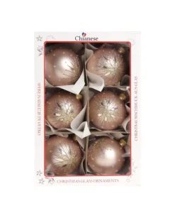 1Pz Pallina In Vetro Decorata A Mano Rosa Opaco 80Mm