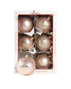 1Pz Pallina In Vetro Decorata A Mano Rosa Opaco 80Mm