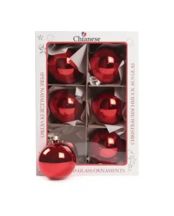 1Pz Pallina In Vetro Tinta Unita Rosso Lucido 60 Mm