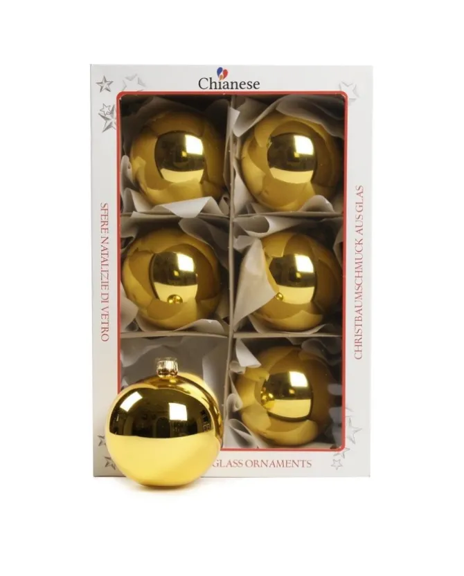 1Pz Pallina In Vetro Tinta Unita Oro Lucido 80 Mm