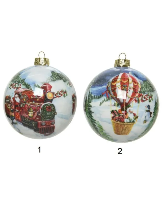 1Pz Pallina Sfera 8 Cm Con Decoro Natalizio Per Albero Di Natale