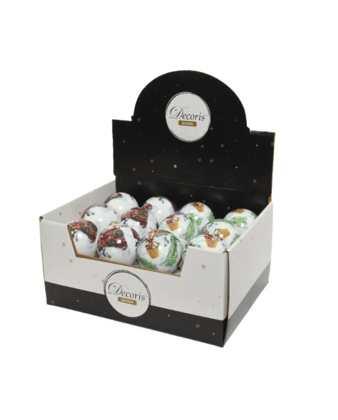 1Pz Pallina Sfera 8 Cm Con Decoro Natalizio Per Albero Di Natale