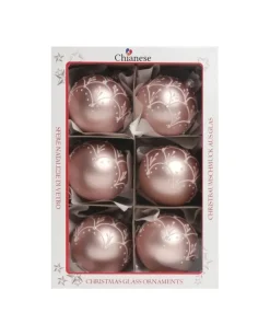 1Pz Pallina Sfera Di Vetro Decorata A Mano Rosa Opaco 80Mm