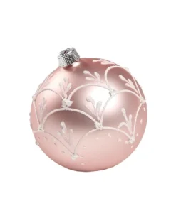 1Pz Pallina Sfera Di Vetro Decorata A Mano Rosa Opaco 80Mm