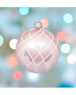1Pz Pallina Sfera Di Vetro Decorata A Mano 80Mm Per Albero Di Natale Rosa