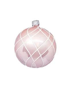 1Pz Pallina Sfera Di Vetro Decorata A Mano 80Mm Per Albero Di Natale Rosa