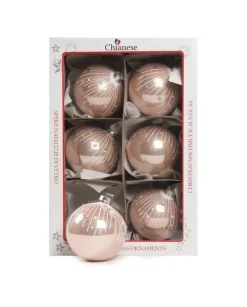 1Pz Pallina Sfera Di Vetro Decorata A Mano Rosa Lucido 80Mm