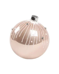 1Pz Pallina Sfera Di Vetro Decorata A Mano Rosa Lucido 80Mm