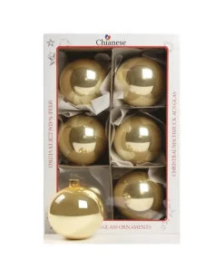 1Pz Pallina Sfera Di Vetro Liscia Oro Lucido 80Mm Per Albero Di Natale