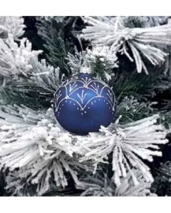 1Pz Pallina Sfera Di Vetro Decorata A Mano 80Mm Per Albero Di Natale Blu