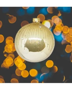 1Pz Pallina Sfera Di Vetro Decorata A Mano 80Mm Per Albero Di Natale Oro
