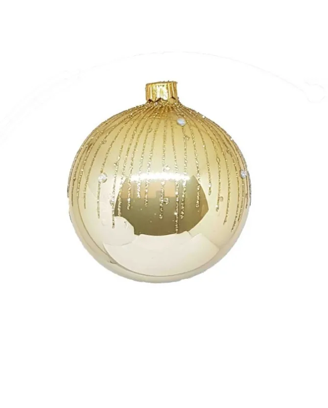1Pz Pallina Sfera Di Vetro Decorata A Mano 80Mm Per Albero Di Natale Oro