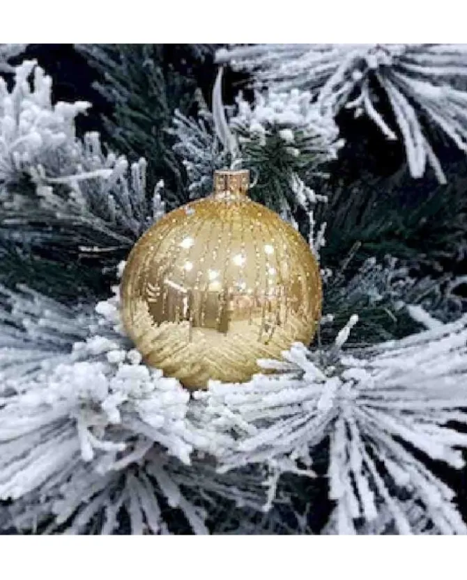 1Pz Pallina Sfera Di Vetro Decorata A Mano 80Mm Per Albero Di Natale Oro