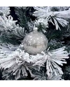1Pz Pallina Sfera Di Vetro Decorata A Mano 80Mm Per Albero Di Natale Argento