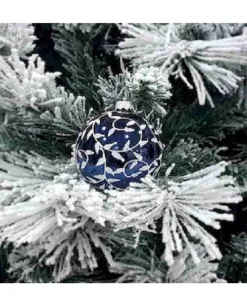 1Pz Pallina Sfera Di Vetro Decorata A Mano 80Mm Per Albero Di Natale Blu