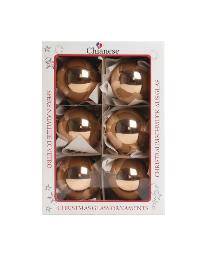 1Pz Pallina Sfera Di Vetro Rame Lucido 60Mm Per Albero Di Natale