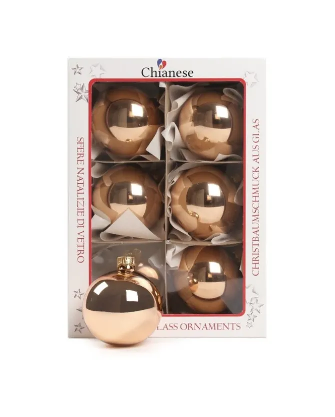 1Pz Pallina Sfera Di Vetro Rame Lucido 60Mm Per Albero Di Natale