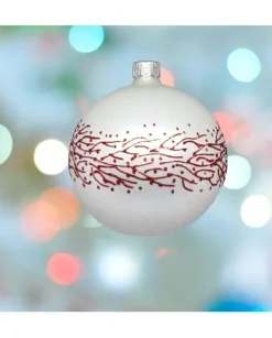 1Pz Pallina Sfera Di Vetro Decorata A Mano 80Mm Per Albero Di Natale Bianca