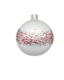 1Pz Pallina Sfera Di Vetro Decorata A Mano 80Mm Per Albero Di Natale Bianca