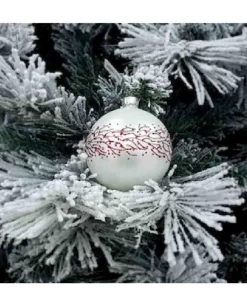 1Pz Pallina Sfera Di Vetro Decorata A Mano 80Mm Per Albero Di Natale Bianca