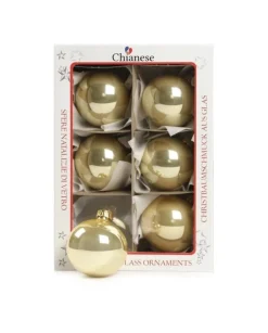 1Pz Pallina Sfera Di Vetro Liscia 60Mm Per Albero Di Natale Oro Smalto