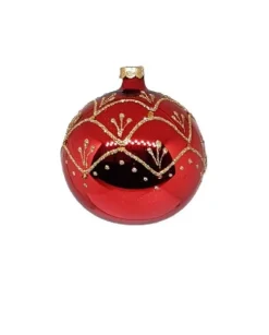 1Pz Pallina Sfera Di Vetro Decorata A Mano 80Mm Per Albero Di Natale Rossa