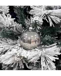 1Pz Pallina Sfera Di Vetro Liscia Argento Lucido 80Mm