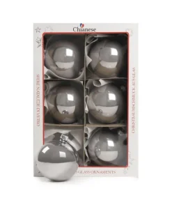 1Pz Pallina Sfera Di Vetro Liscia Argento Lucido 80Mm