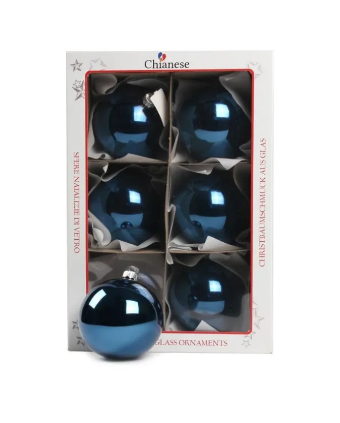 1Pz Pallina Sfera Di Vetro Liscia Blu Lucido 80Mm