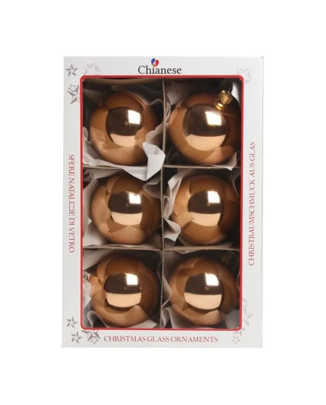 1Pz Pallina Sfera Di Vetro Liscia Rame Lucido 80Mm Per Albero Di Natale