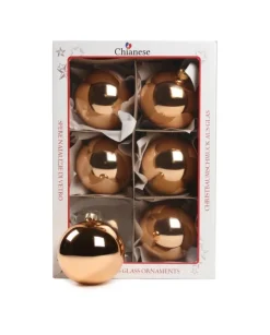 1Pz Pallina Sfera Di Vetro Liscia Rame Lucido 80Mm Per Albero Di Natale