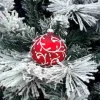 1Pz Pallina Sfera Di Vetro Decorata A Mano 80Mm Per Albero Di Natale Rossa