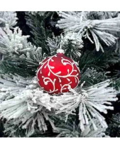 1Pz Pallina Sfera Di Vetro Decorata A Mano 80Mm Per Albero Di Natale Rossa