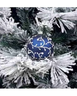 1Pz Pallina Sfera Di Vetro Decorata A Mano 80Mm Per Albero Di Natale Blu